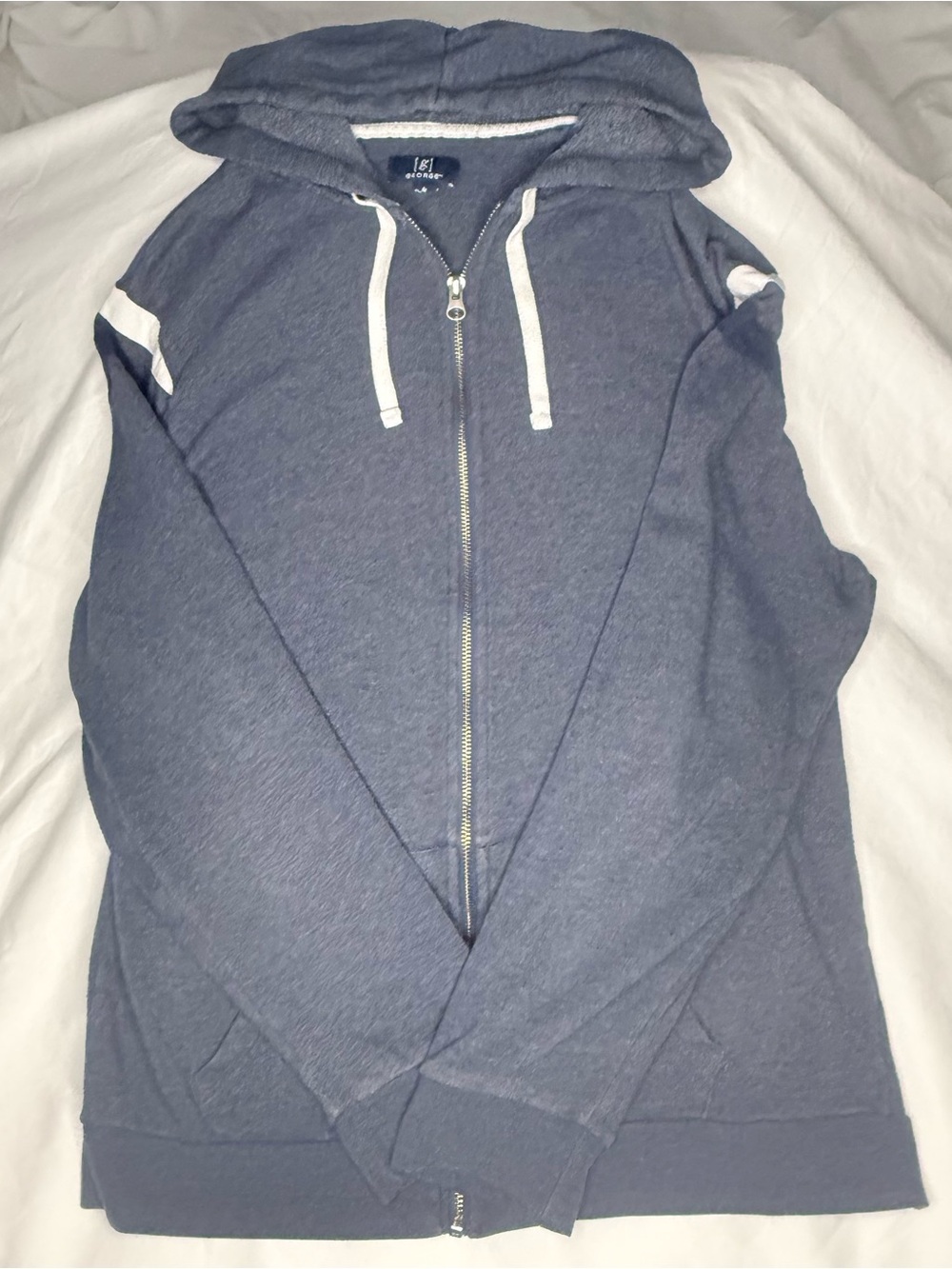 George Men's Navy Zip-Up Hoodie with White Accents